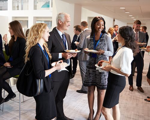 Delegates Networking During Conference Lunch Break